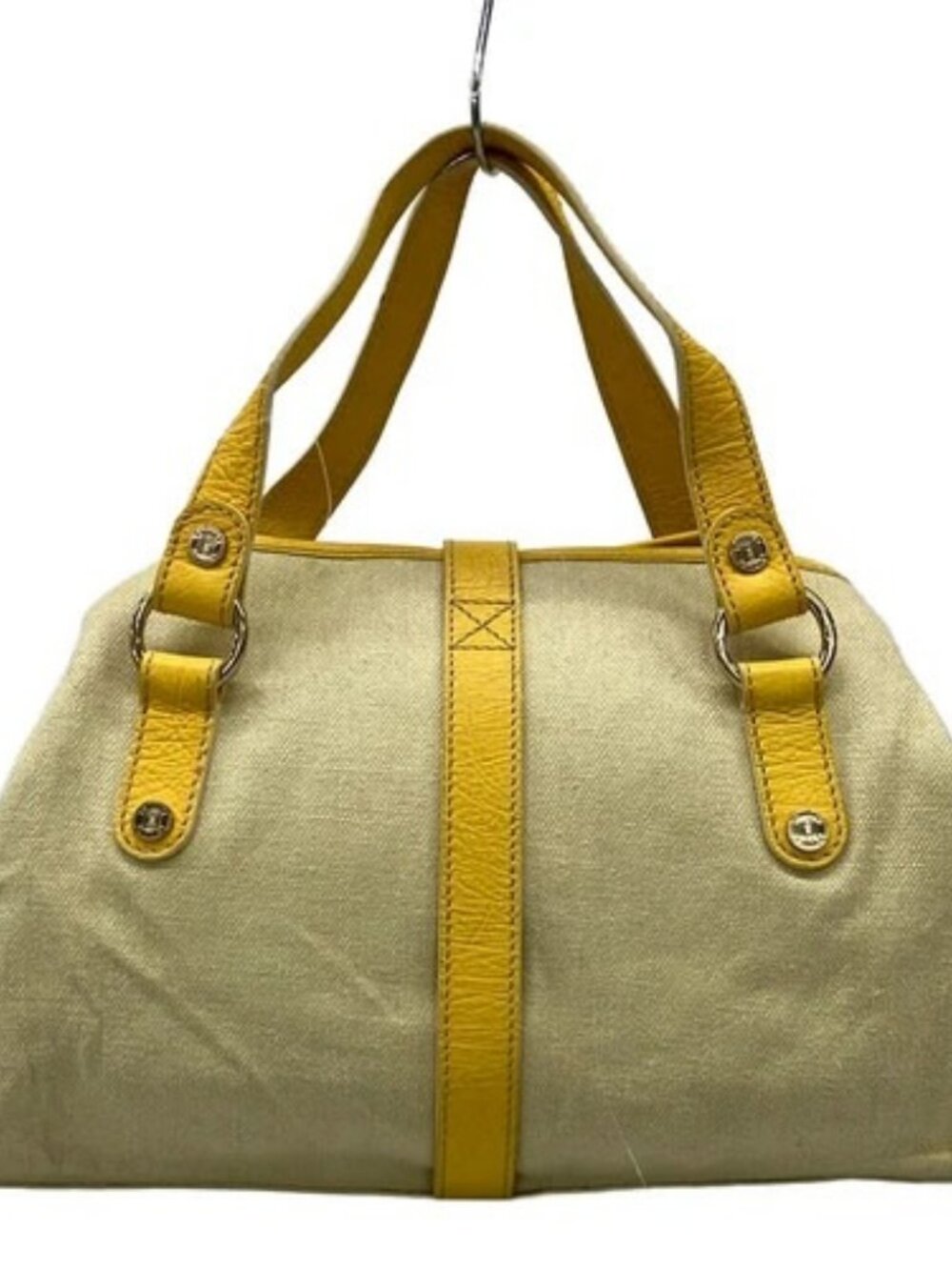 CELINE Lille - Beige Yellow Canvas Leather Tote Bag - Picture 3 of 16